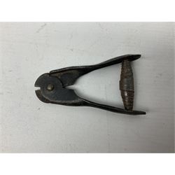 Military interest - Pair of SOE wire cutters by H Brindley; Needle dagger with triform blade 15.5cm; Iron key with secret message compartment; ‘Pill box’ telescope; Wire cutters; Field Engineering and Mine Warware pamphlet No. 7, Booby Traps (6)