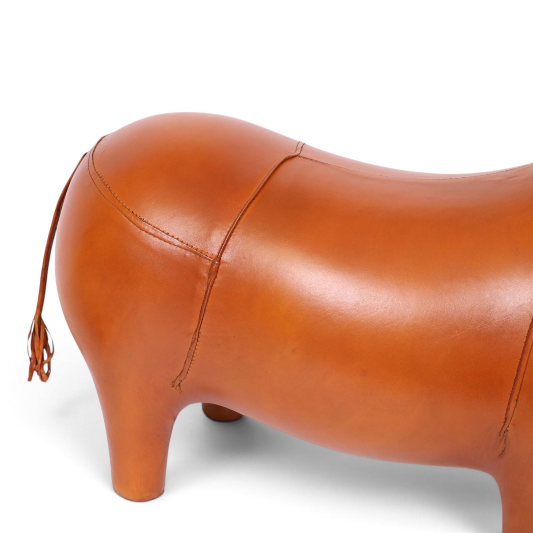 21st century leather rhino footstool, H40cm, L80cm 