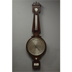  19th century rosewood mercury four dial barometer, swan neck pediment with cast gilt metal pineapple finial, hydrometer above thermometer, 12'' engraved and silvered dial, signed 'F. Amadio & Sons, no.118... St. John Strt Road, London', double brass stringing and leafy inlays, H121cm  