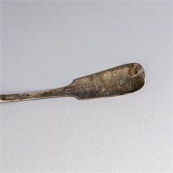 Six 19th century silver sauce ladles, comprising George III pair with engraved monogram to terminal, hallmarked Richard Crossley & George Smith IV, London 1807, pair of Scottish silver Fiddle pattern examples with engraved initials, hallmarked Marshall & Sons, Edinburgh 1836 and two other, both hallmarked