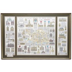Denis Mason Jones (British 1918-2010): 'The Heritage Buildings of Cambridge' and 'The Heritage Buildings of the City of Leeds', pair pictorial colour maps 45cm x 75cm (2)