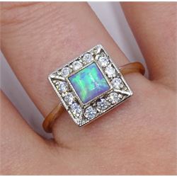 Silver-gilt opal square dress ring, stamped SIL 