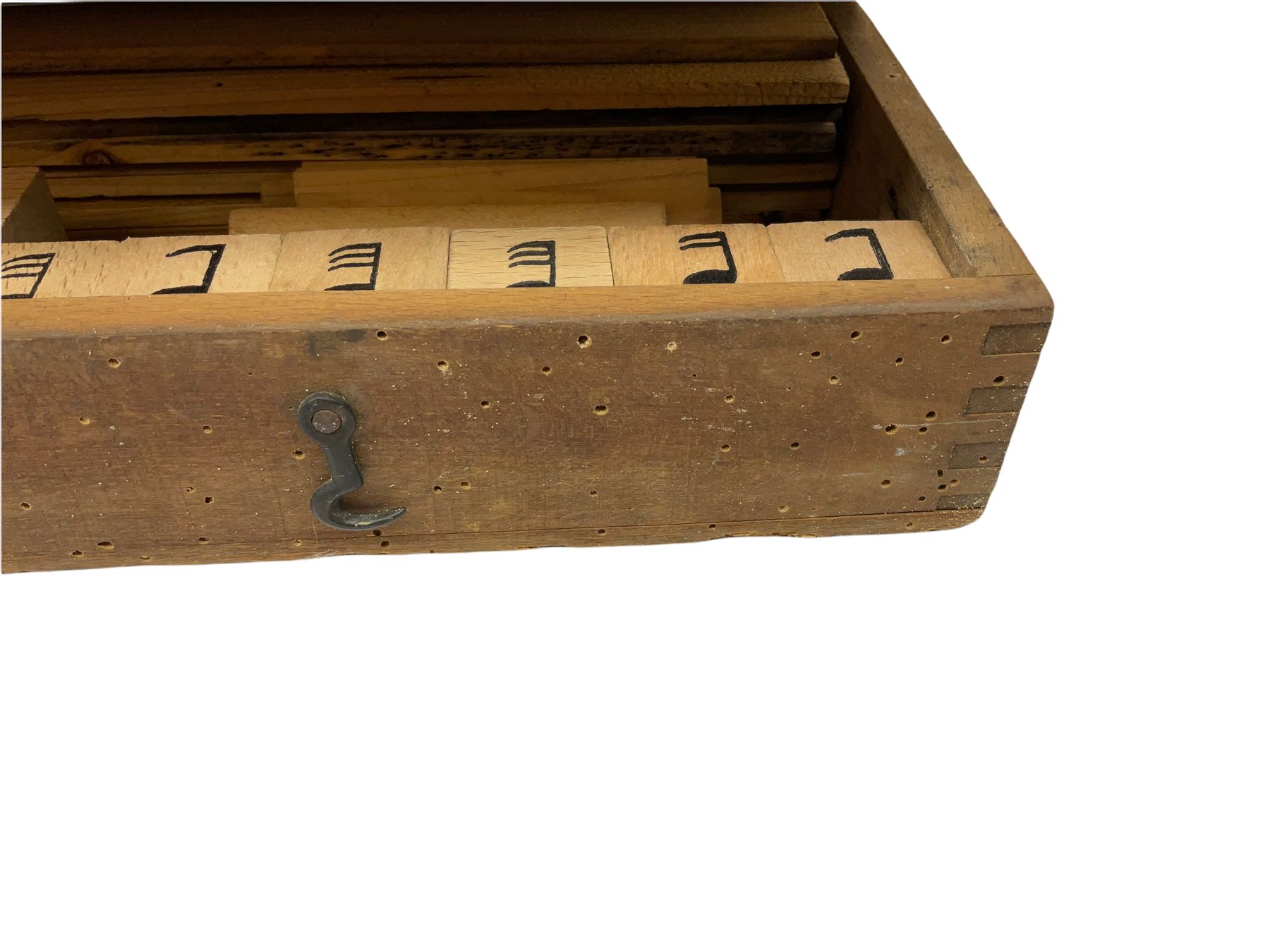 'Seppings Music Method' - type of music method by which Benjamin Britten was taught to sight read c1920 comprising wooden blocks and cards fitted onto wooden staves; in beech box with instruction booklet entitled 'The Elements of Music Illustrated'