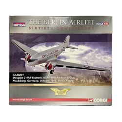 Corgi Aviation Archive model No. AA38201 1/72 scale limited edition die-cast model of a Douglas C-47A Skytrain (Berlin Airlift); sixtieth anniversary edition No.358/1000; boxed with certificate