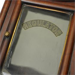 American-early 20th century drop dial wall clock with a 20th century quartz wall clock and small aneroid barometer.  