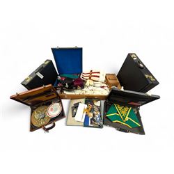 Collection of Masonic jewels and regalia, including robes, sashes, gloves, medallions, etc...