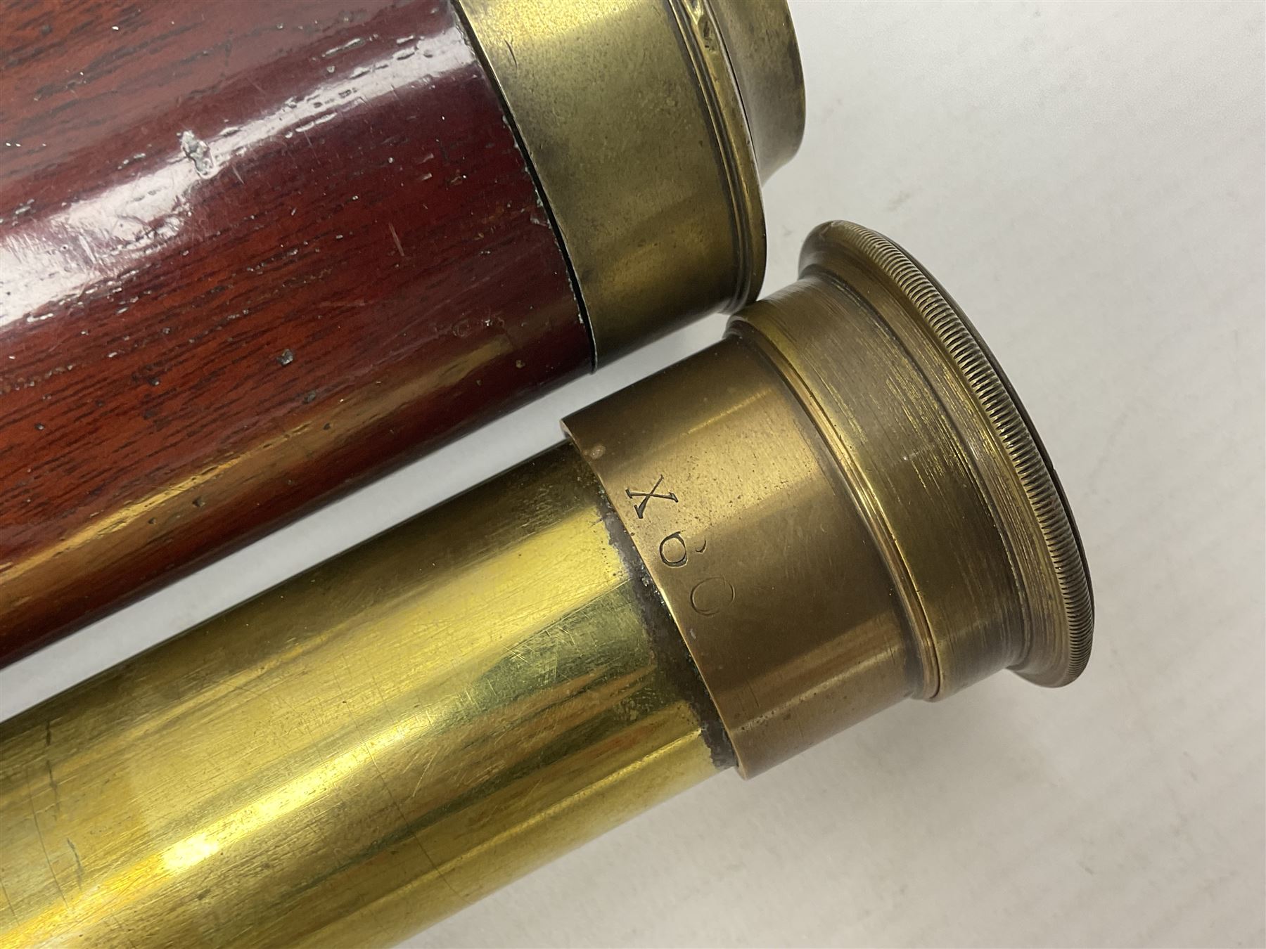 G Adams of London, single draw mahogany bound brass telescope, engraved G Adams of London, extended L116cm