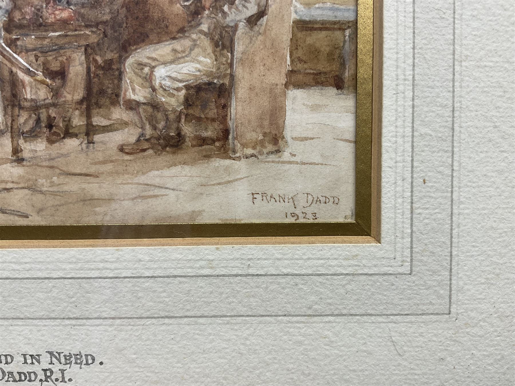 Frank Dadd (British 1851-1929): 'A Friend in Need', watercolour signed and dated 1923, titled on the mount 10cm x 15.5cm