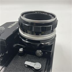 Nikon F Photomic camera body, serial no. 6543350, circa 1964, with 'Nikon NIKKOR-H Auto 1:2 f=50mm' lens, serial no. 1002112