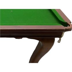 Riley - early 20th century mahogany snooker dining table, slate bed snooker table with dining leaves, on cabriole supports with ball and claw feet; together with accessories 