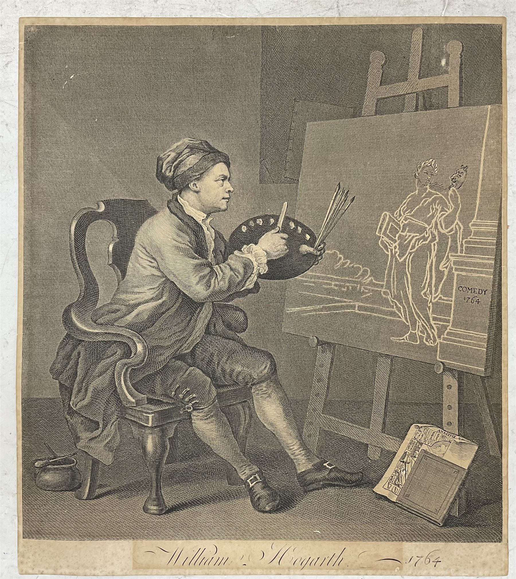 After William Hogarth (British 1697-1794): 'Hogarth Painting the Comic Muse', etching and engraving, Heath 1822 edition 40cm x 36cm (unframed)