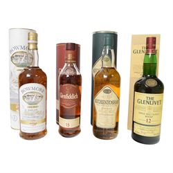 Bowmore Surf islay single malt scotch whisky, 1 litre, 40% vol together with  Auchentoshan...