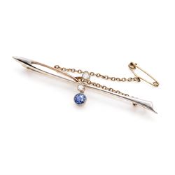 Early 20th century 15ct gold sapphire and diamond brooch, milgrain set single round cut sa...