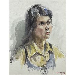 William Lee Hankey (British 1869-1952): Portrait of a Woman in a Yellow Dress, watercolour signed 30cm x 23cm