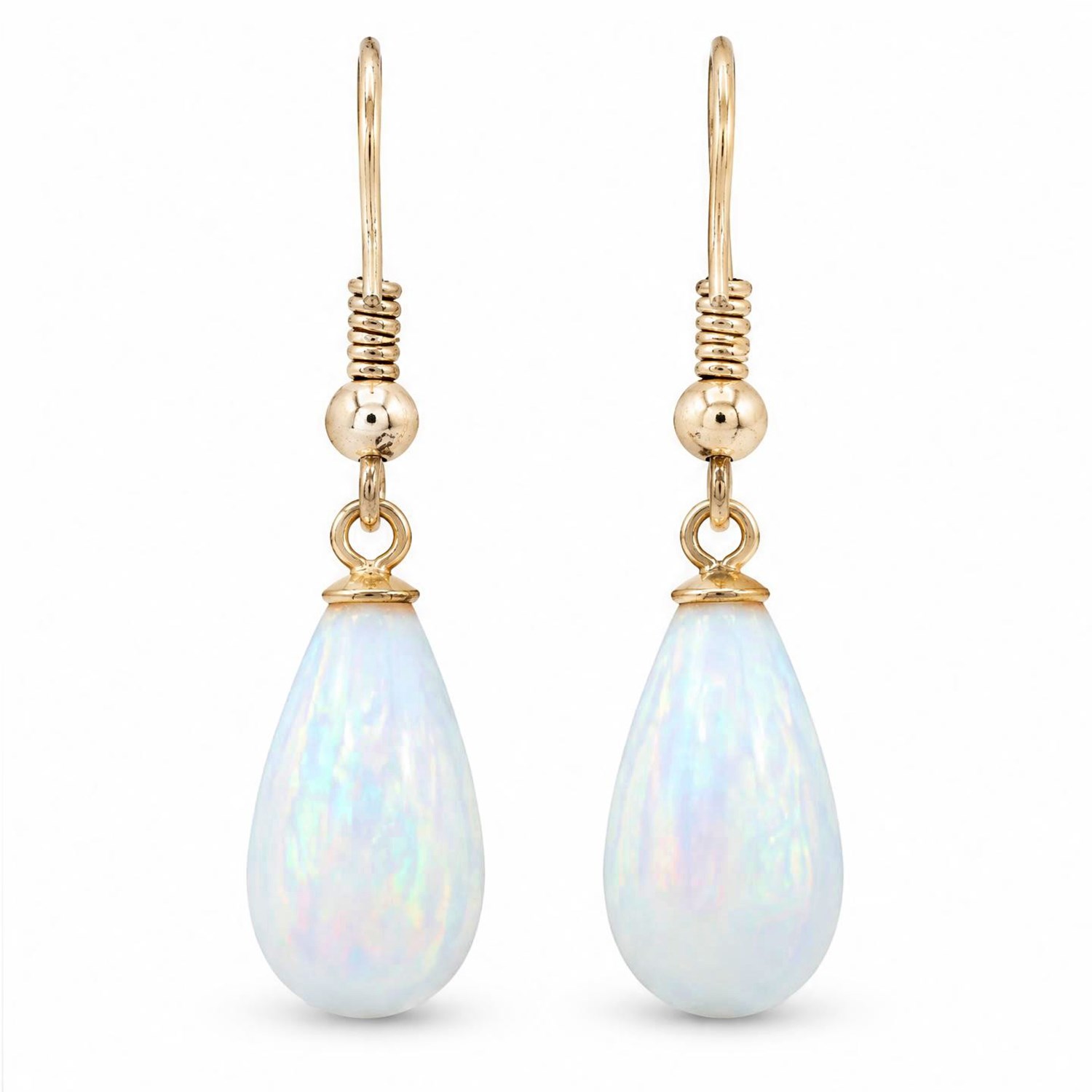 Pair of 9ct gold opal pendant earrings, stamped 375