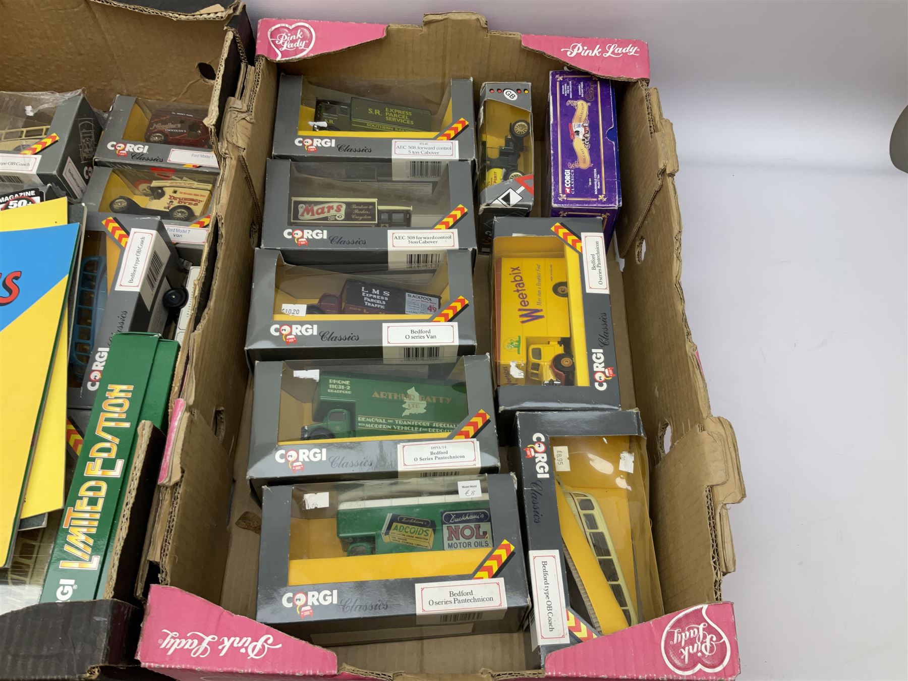 Corgi Classics commercial vehicles to include Bedford O series Van, Bedford type OB Coach, etc, boxed, other boxed Corgi models and boxed Atlas Editions Great British Buses, in three boxes