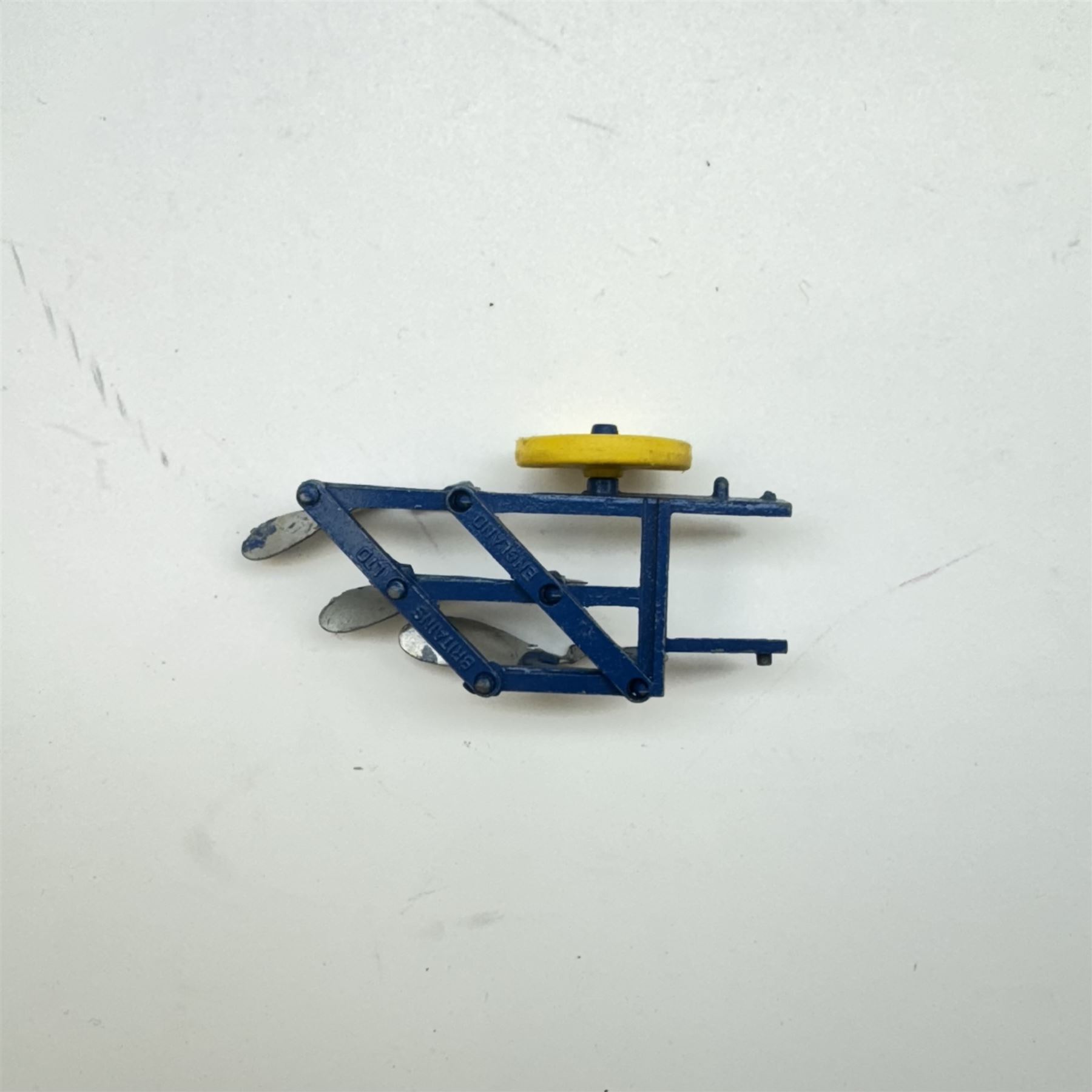 Britains 1:32 scale farm implements, vehicles and figures,  comprising 9563 Hay Baler, 9539 Seed Drill, 9534 Disc Harrow, 9537 Acrobat Rake, 9530 Three Furrow Plough, 9547 Horse Box with Horse, 9576 Farm Land Rover, 2078 male Rider with Horse, 9533 Roller, 9538 Vari-Spreader, 9536 Cultivator, three 1742 Hay Bales, 1740 Milk Churns and 1741 Sacks, all boxed, together with trees, walls, buildings and loose vehicles