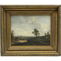 Abraham Pether (British 1756-1812): Figure with a Donkey in Wooded Countryside, oil on canvas signed 18cm x 23cm