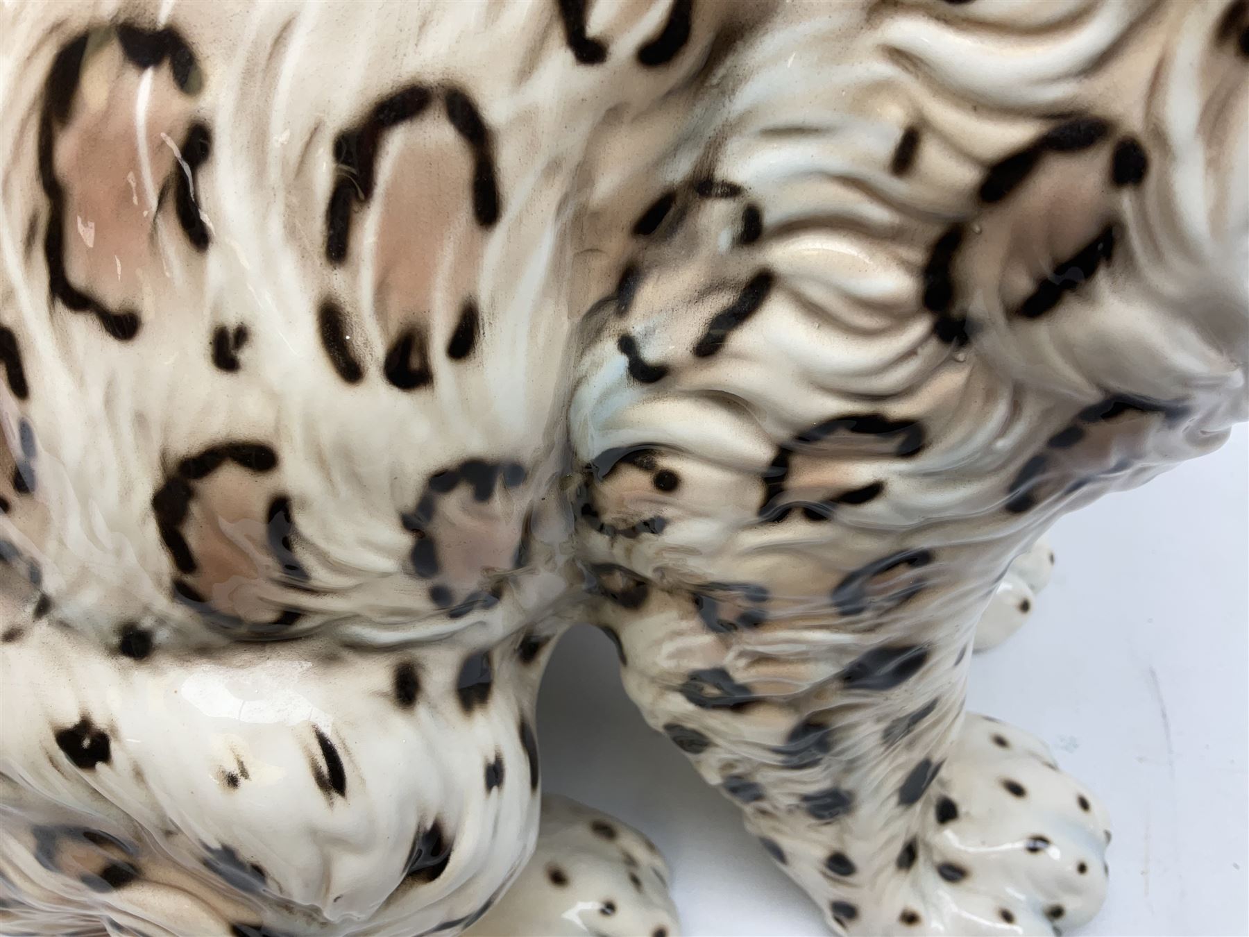 Ronzan fireside model of a snow leopard, with printed mark beneath, H38cm 