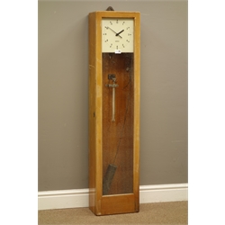  Gents' of Leicester Pul-Syn-Etic Impulse factory slave clock with square white dial, in glazed door beech case, with pendulum, H128cm, W29cm, D18cm  