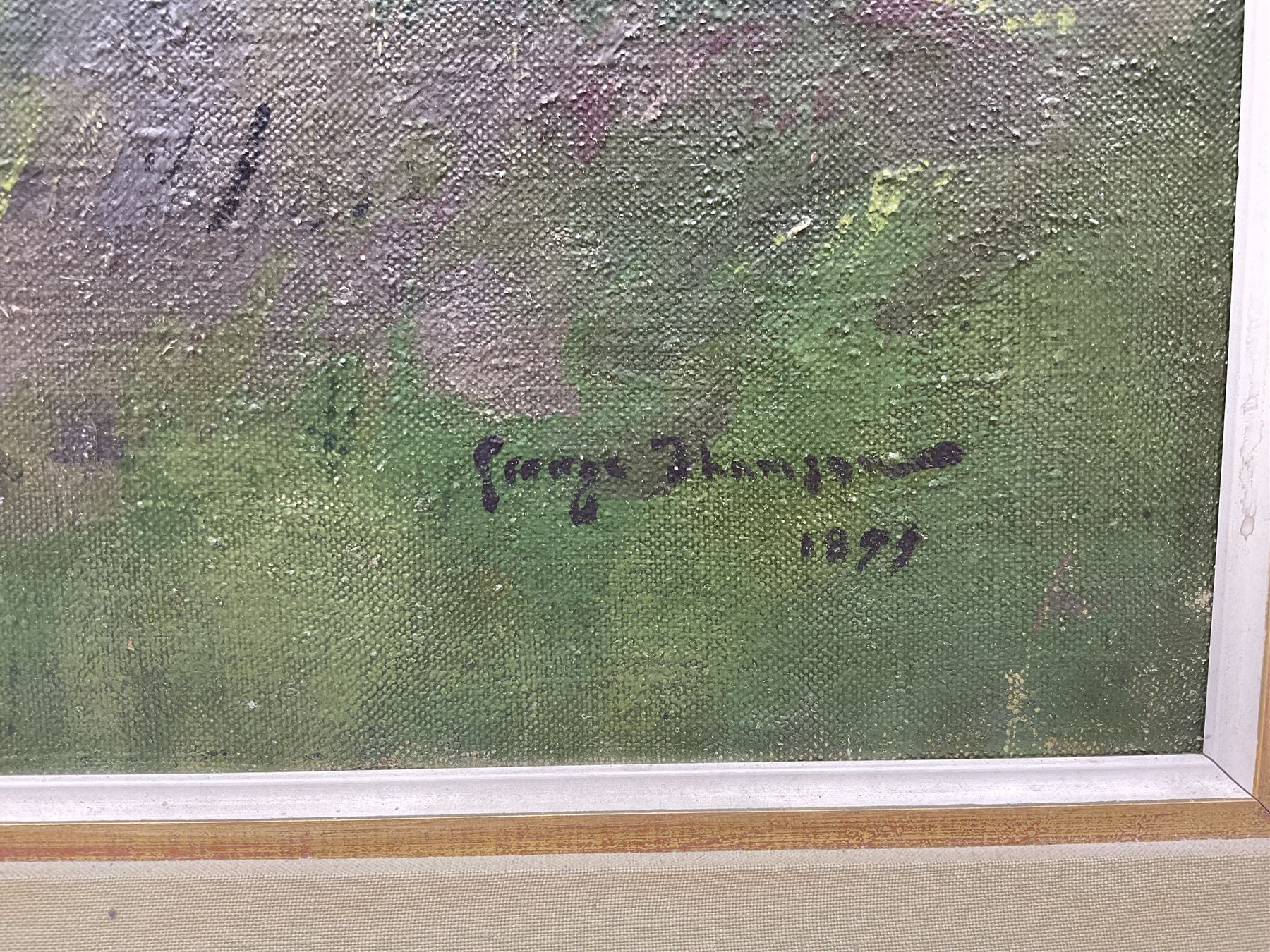 George Thompson (British late 19th century): Chickens Pecking in the Woods, oil on canvas signed and dated 1899, 60cm x 50cm