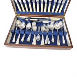 Cased silver plated canteen, tea knives and spoons