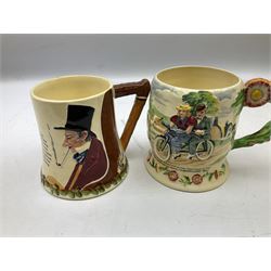 Two Fielding's Crown Devon musical tankards comprising John Peel and Daisy Bell examples, pair of Carlton Ware bride and groom ring trays etc