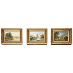 Edwin Buttery (British 1839-1908): Landscapes with Figures along the River Bank, set of three oils on panel signed 12cm x 18cm (3)