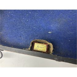 German violin c1900 for re-assembly with 36cm two-piece maple back and ribs and spruce top; L59cm; in ebonised wooden 'coffin' case with two bows