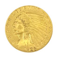 United States of America 1926 Indian head gold two and a half dollar coin