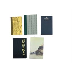 Five Folio Society books, comprising A Narrative of The Voyage of the HMS Beagle, The Oxford Book of Literary Anecdotes, Edwin Drood, The Pillow Book of Sei Shonagon and Maupassant: Une Vie, together with a collection of other books, in three boxes