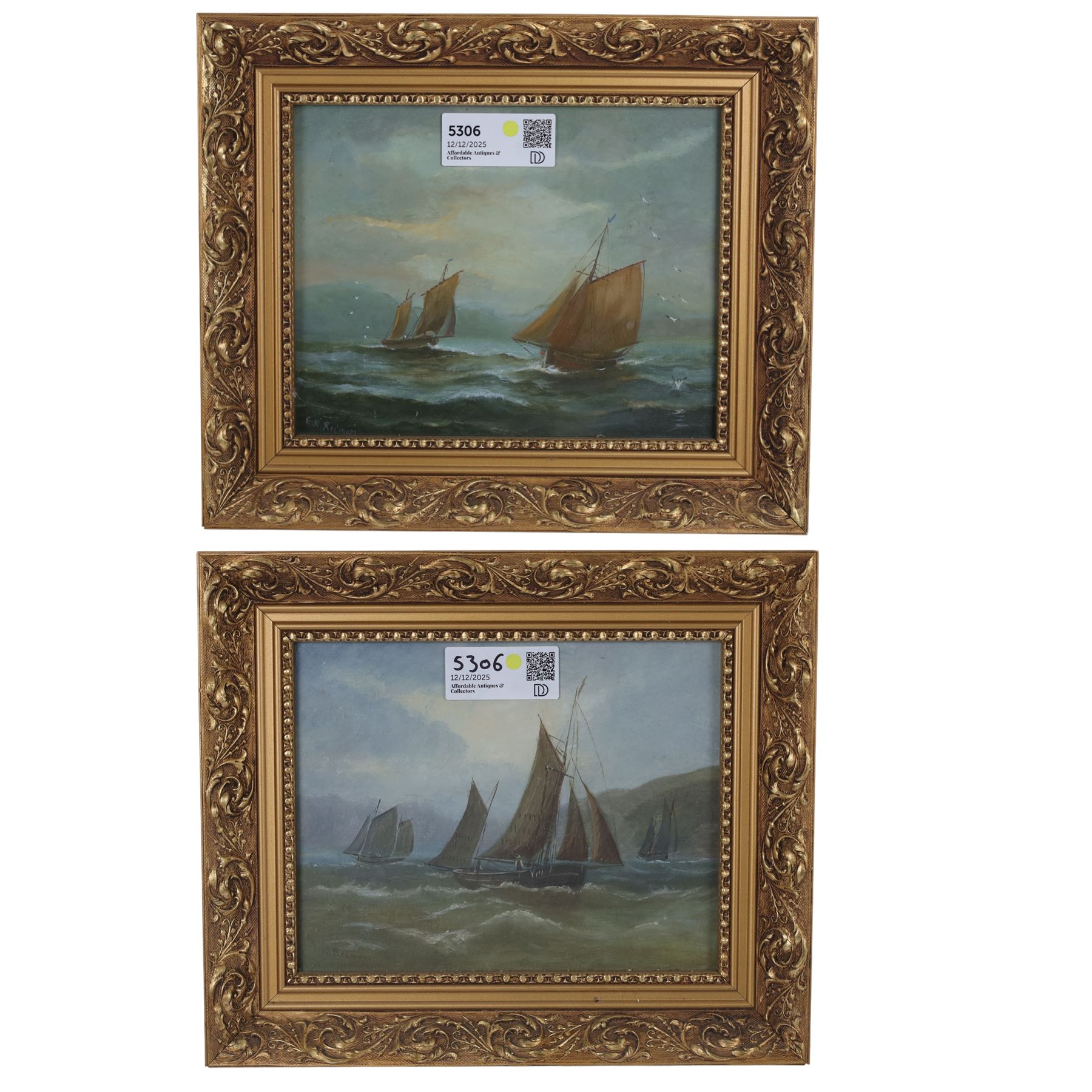 Edward King Redmore (Hull 1860-1941): Yarmouth Boats, pair oils on board signed 19cm x 24cm (2)