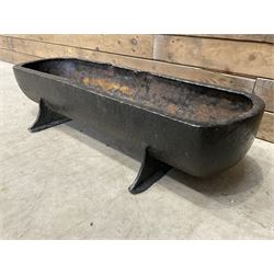 19th century oval black painted cast iron feeding trough planter