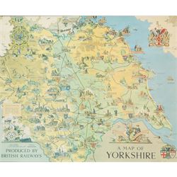 Estra Clark (British 1904-1993): 'A Map of Yorkshire', pictorial colour map of Yorkshire w...