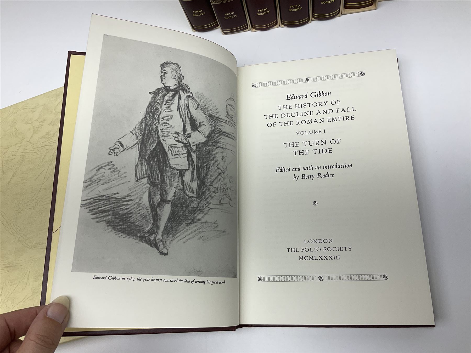 Folio Society - eighteen volumes including The History of the Decline and Fall of the Roman Empire, eight volumes, The History of England, five volumes etc, all with slip covers 