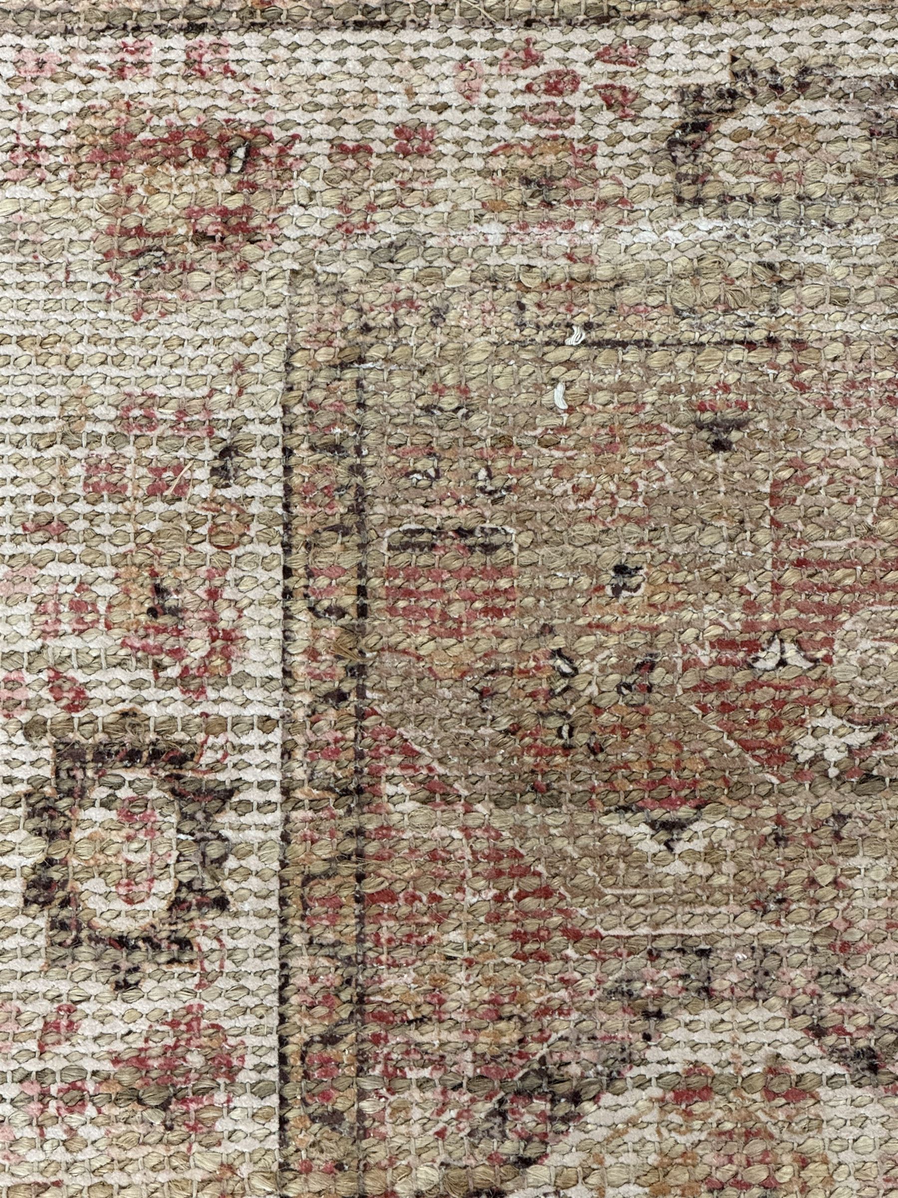 Contemporary Dunelm dua jute traditional rug, handcrafted from a blend of jute, polyester and cotton, featuring a red-toned design with a textured weave