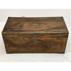 19th century brass bound camphor wood campaign chest, with decorative brass inlays and carrying handles, W91cm, H41cm, D46cm