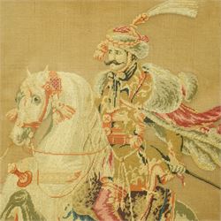 19th century petit point needlework panel of a Napoleonic cavalry officer 60cm x 51cm , framed