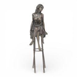 Art Deco style bronze modelled as a semi naked female figure, seated upon a chair, after '...