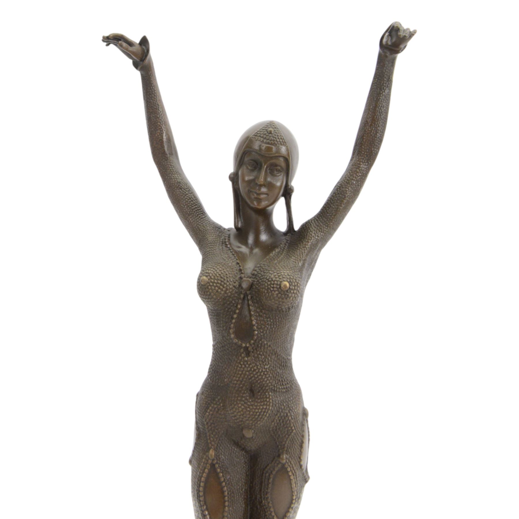 Art Deco style bronze, Starfish dancer, upon a black marble plinth, after Dimetri H Chiparus, signed and with foundry mark, H42cm