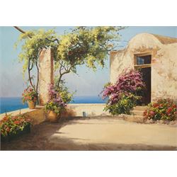 Guido Odierna (Italian 1913-1991): 'Capri' Terrace with Flowers, oil on canvas signed and ...