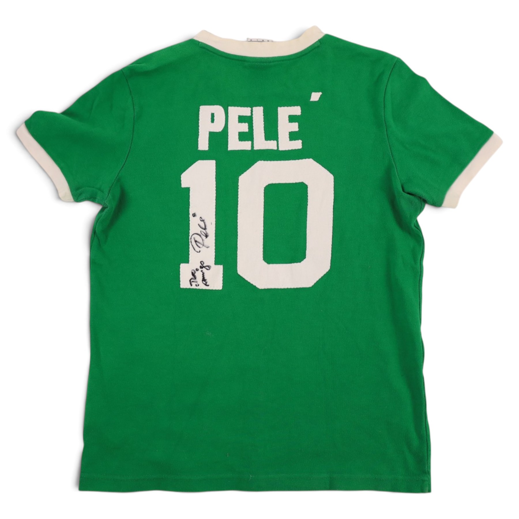 New York Cosmos football shirt signed by Pele, with stitched no. 10 and 'PELE' to reverse, with certificate of authenticity from Chaucer Auctions