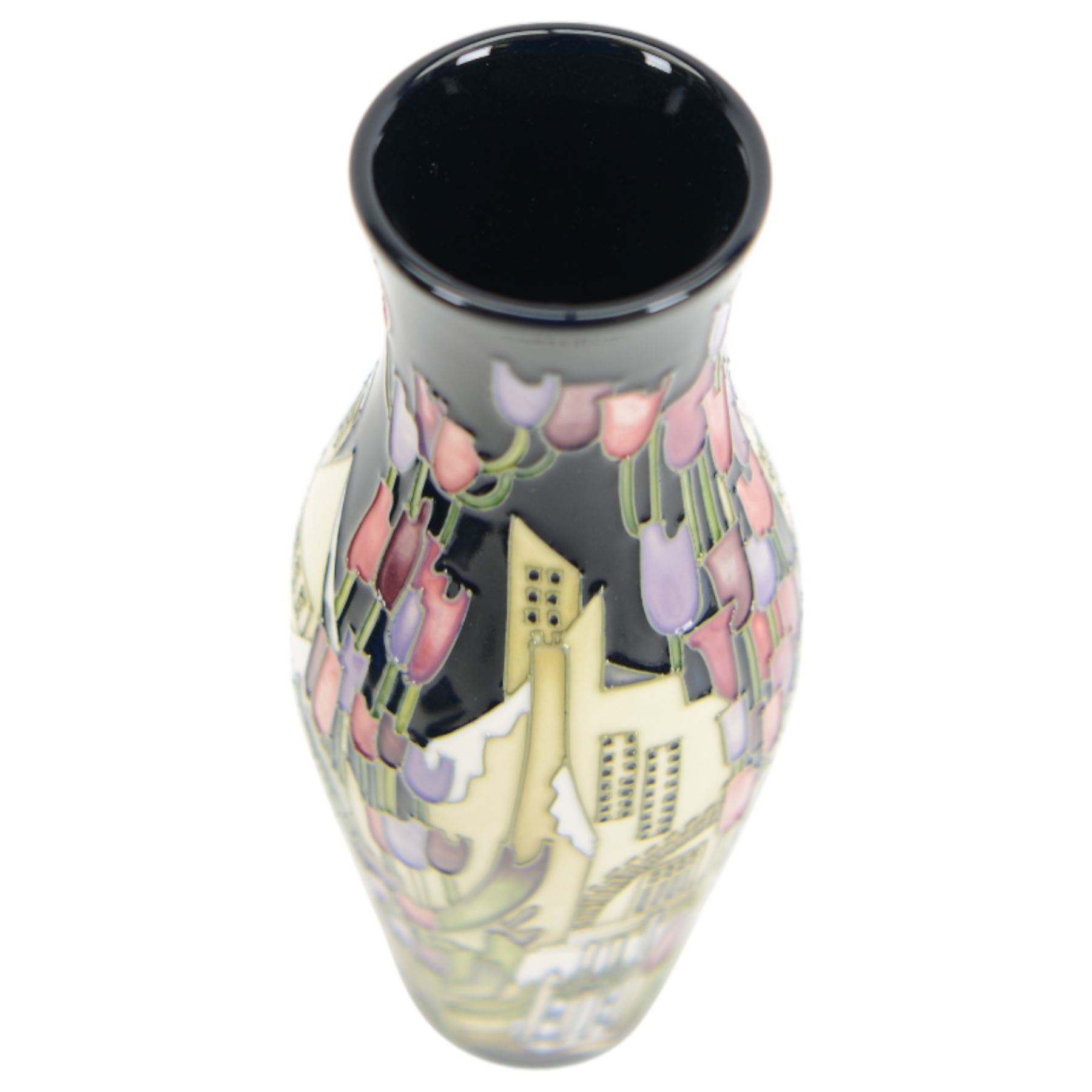 Moorcroft vase of baluster form, decorated with Town of Flowers pattern, designed by Kerry Goodwin, with printed and painted marks beneath, in original box, H26cm
