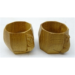  'Mouseman' pair oak napkin rings by Robert Thompson of Kilburn  