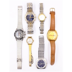  Collection of wristwatches including Eterna Matic seven day, Trafalgar Chronograph, Garrard, Tissot and Longines    