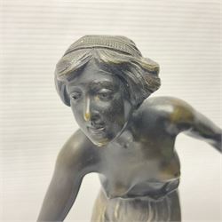 After C. Rochlitz, bronze, modelled as a semi nude female figure, upon a marble plinth, overall H31cm