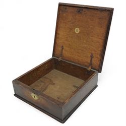 Early 18th century oak box with hinged lid and brass key plate W27cm