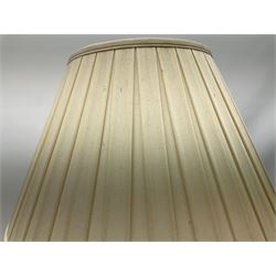 Table lamp of baluster form, decorated in the Oriental style with phoenix and dragon amidst blossoming flowers, with plated cream fabric shade, lamp base not including fixtures H35cm