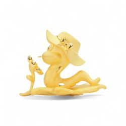 24ct gold model of a snake wearing a hat on a leaf with a sunflower, within a display case, with original box, retailed by Chow Tai Fook Jewellery, Hong Kong