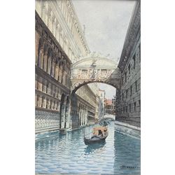 Andrea Biondetti (Italian 1851-1946): The Bridge of Sighs Venice, watercolour signed 31cm x 19cm
